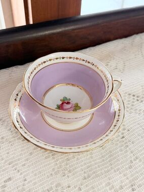 Antique Chelson (New Chelsea) China Lilac & Pink Roses Teacup & Saucer
